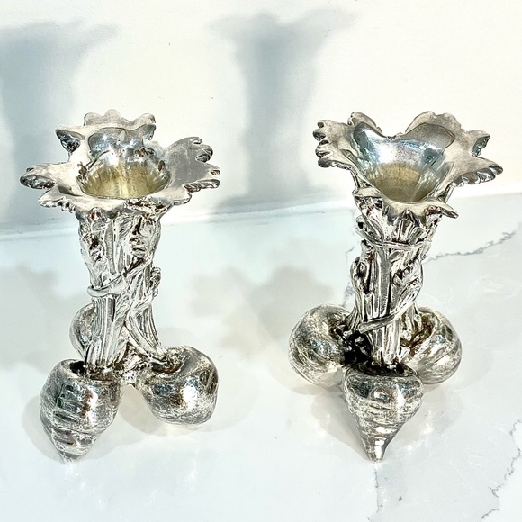 Antique Christofle Silver Plated Bronze Carrots Bud Vases-Lot of 2  three beets - Picture 2 of 5